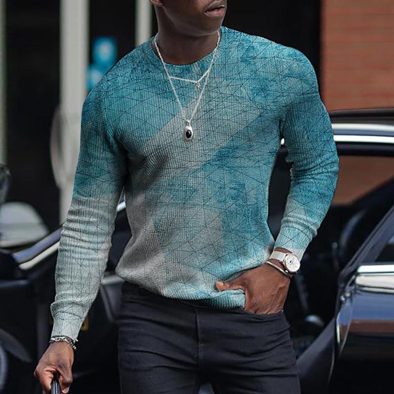 Men's gradient geometric print casual knitted long-sleeved sweater