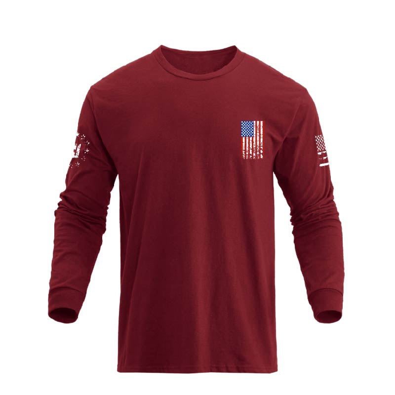 Men's 100% Cotton Patriotic American Flag Cross Graphic Midweight Long Sleeve T-shirts