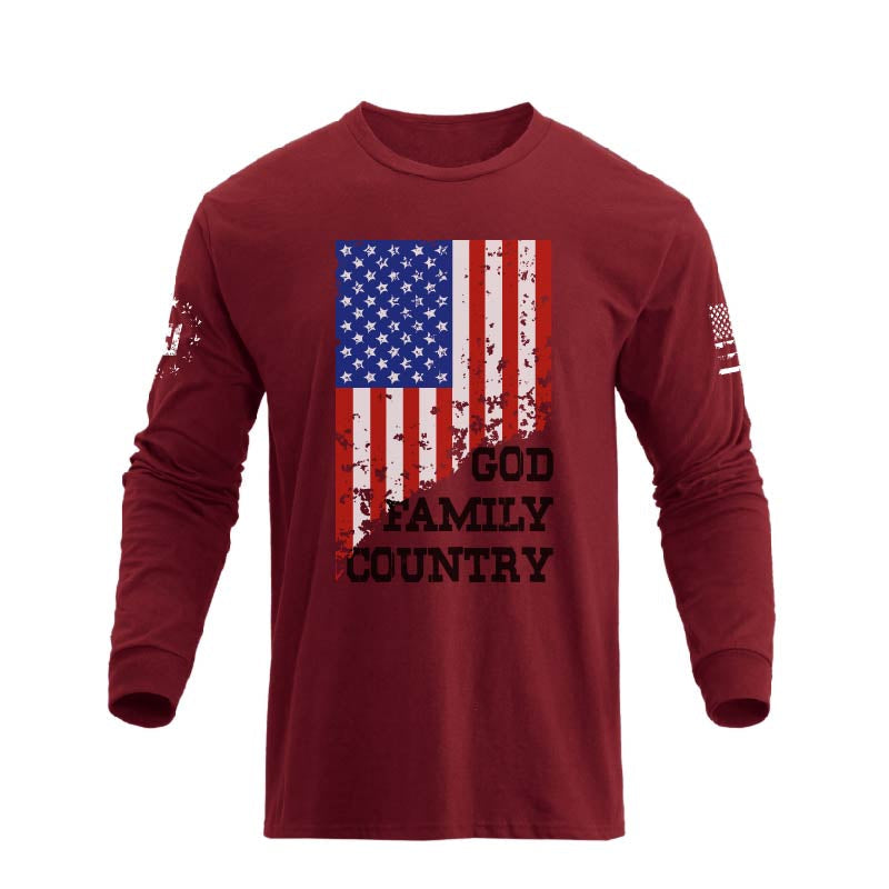 Men's 100% Cotton Patriotic American Flag GFC Graphic Midweight Long Sleeve T-shirts