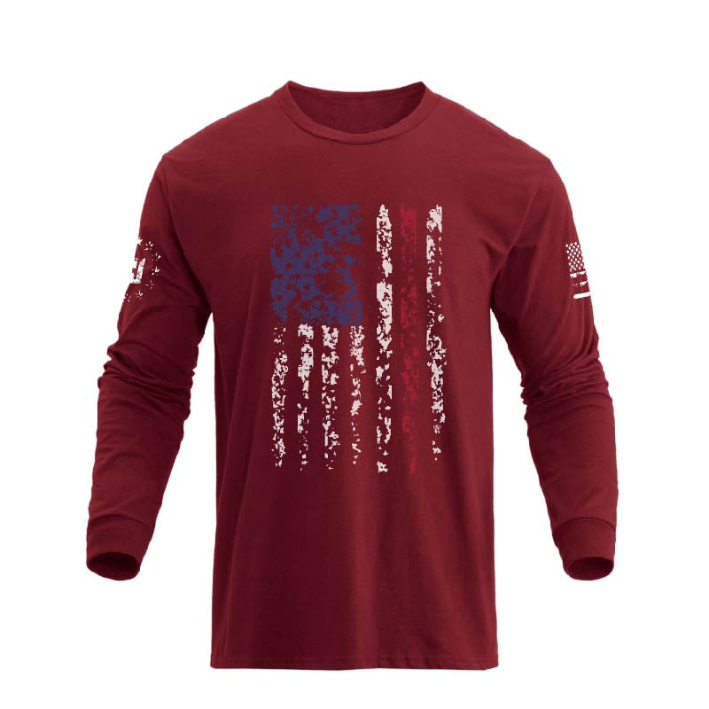 Men's American Flag Shield Graphic Long Sleeve  T-Shirt