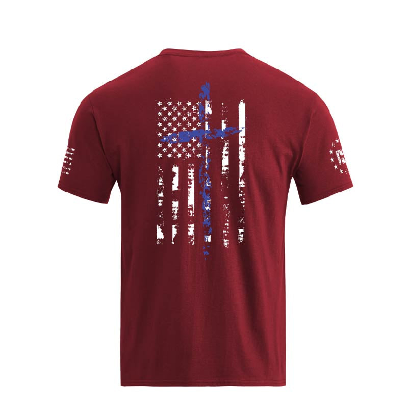 Men's 100% Cotton Patriotic American Flag with Cross Graphic T-shirts