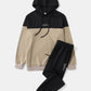Mens Script Embroidered Two Tone Patchwork Hoodie Preppy Two Pieces Outfits
