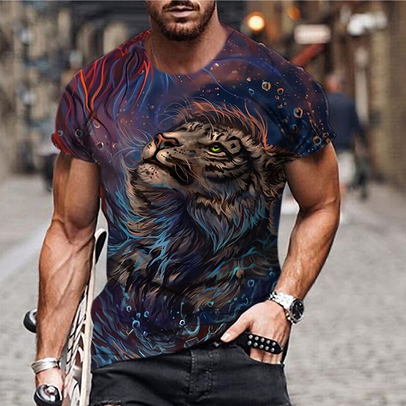 Men's Unisex T shirt 3D Print Graphic Prints Lion Crew Neck Daily Holi Blue S