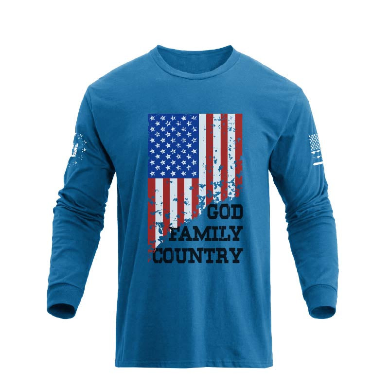 Men's 100% Cotton Patriotic American Flag GFC Graphic Midweight Long Sleeve T-shirts