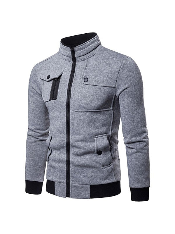 Men's Casual Stand-Collar Multi-Pocket Zipper Cardigan Top