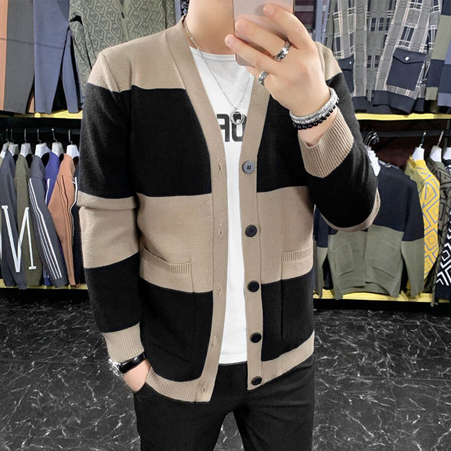 Men&#039;s Casual Knitted Cardigan Top Camel M