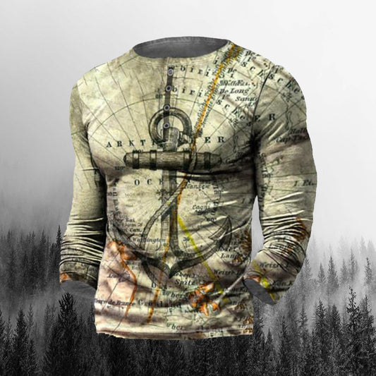 Men's outdoor nautical print long-sleeved  Shirt