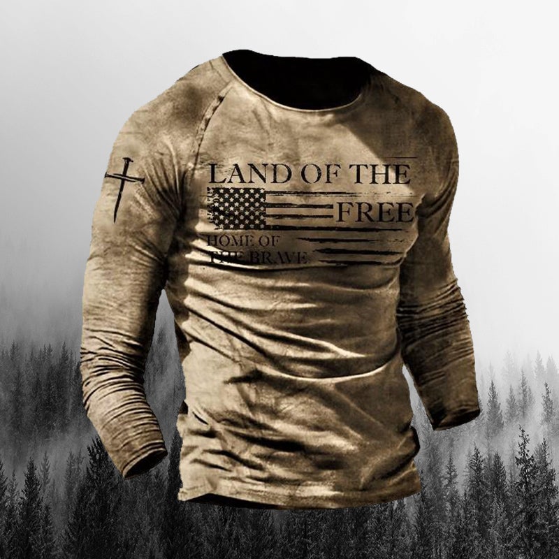 Men's Outdoor Land Of The Free Patriotic  Print Long Sleeve