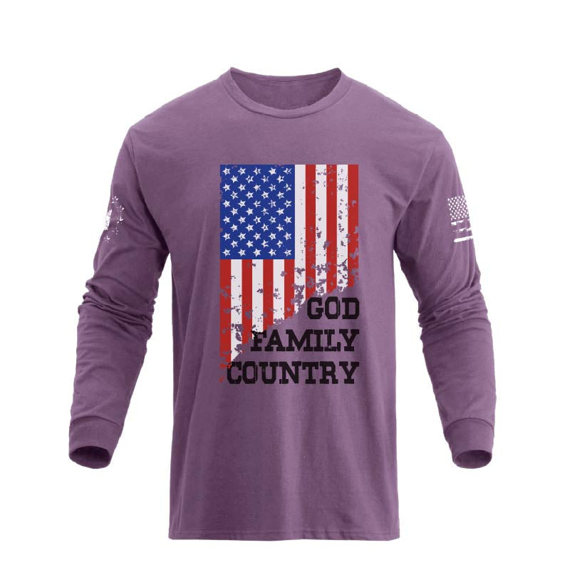 Men's 100% Cotton Patriotic American Flag GFC Graphic Midweight Long Sleeve T-shirts