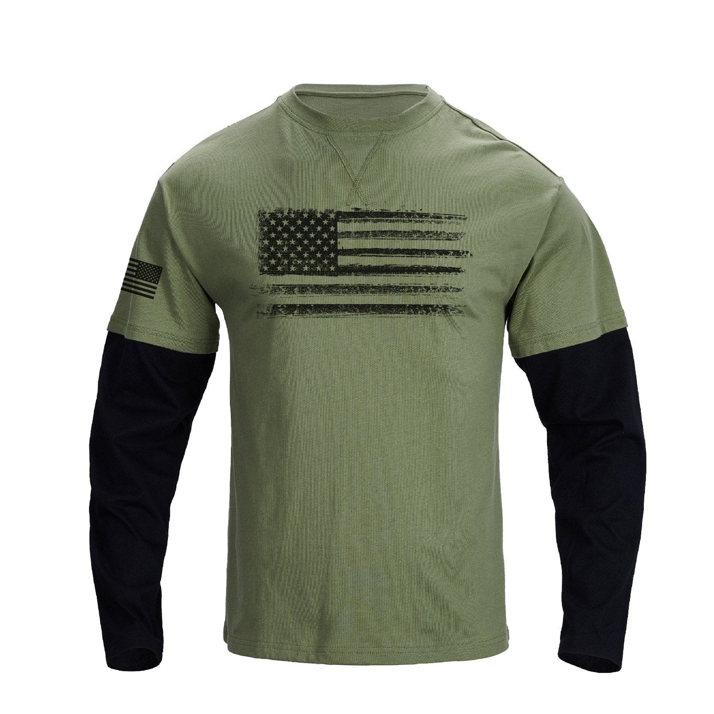 Men's 100% Cotton American Flag False two-pieces Long Sleeve T-shirts