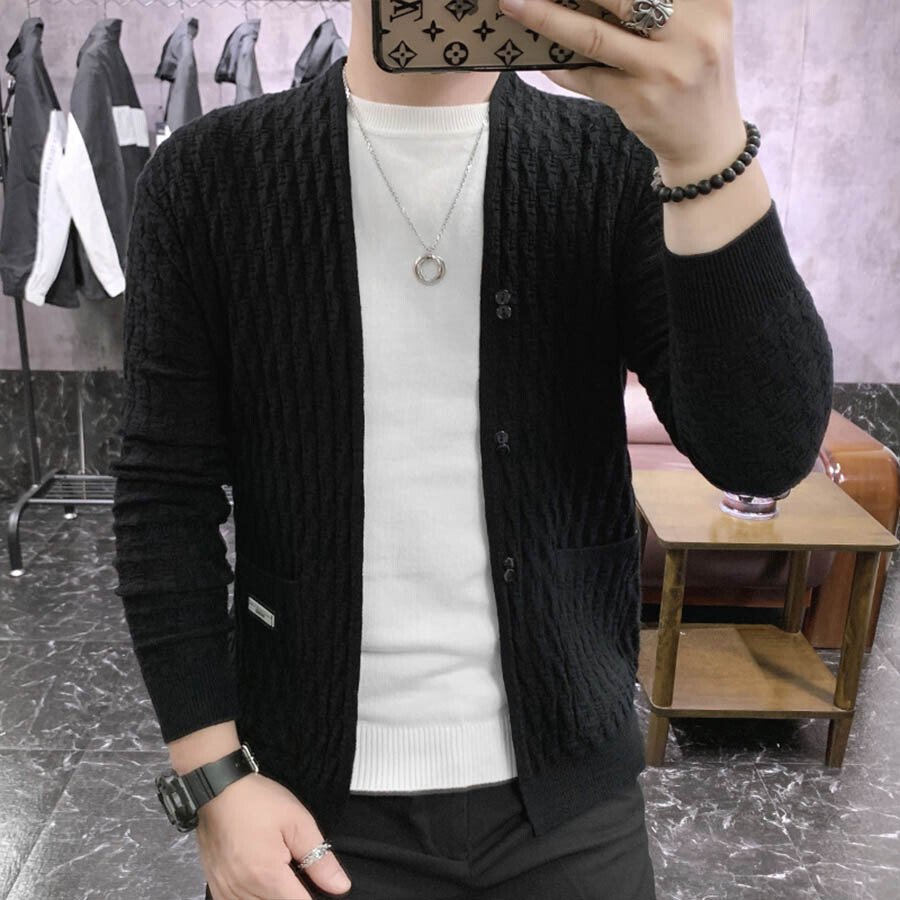 Men&#039;s Casual Knitted Cardigan Top Black M