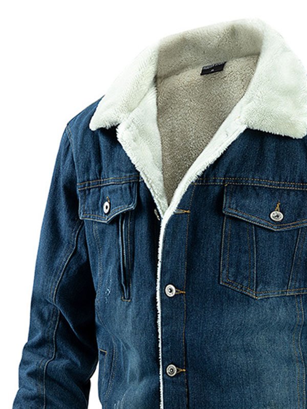 Men'S Plus Fleece Warm Denim Jacket