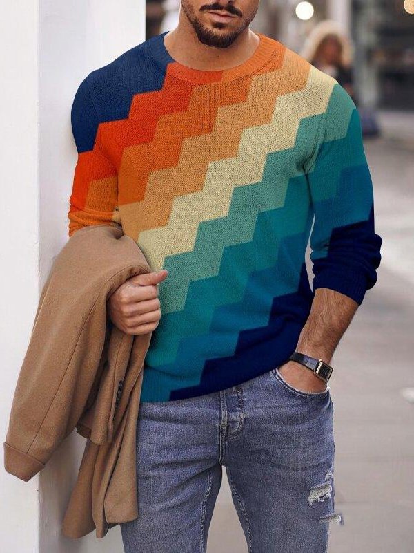 Long-sleeved geometric polo shirt