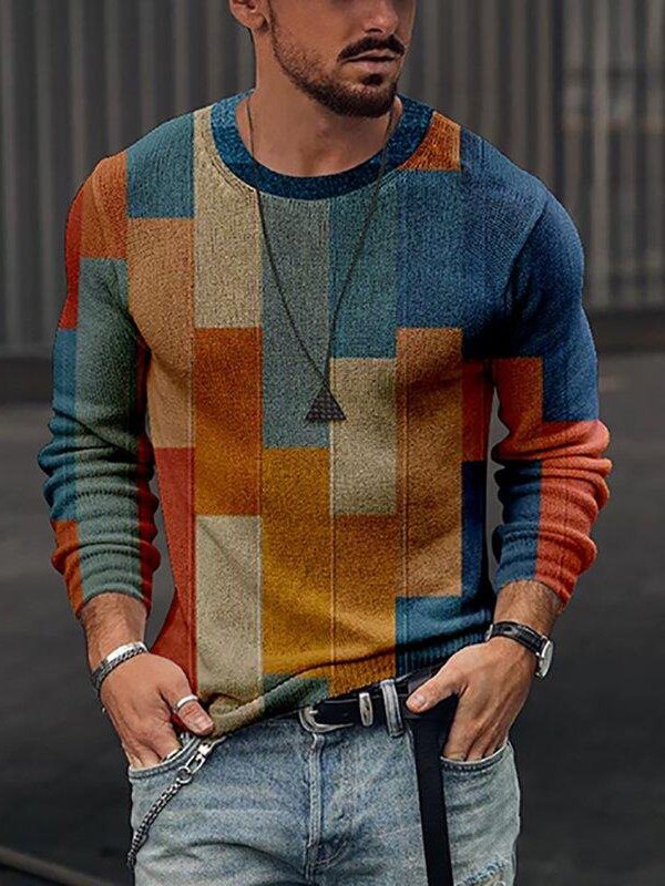 Long-sleeved geometric polo shirt