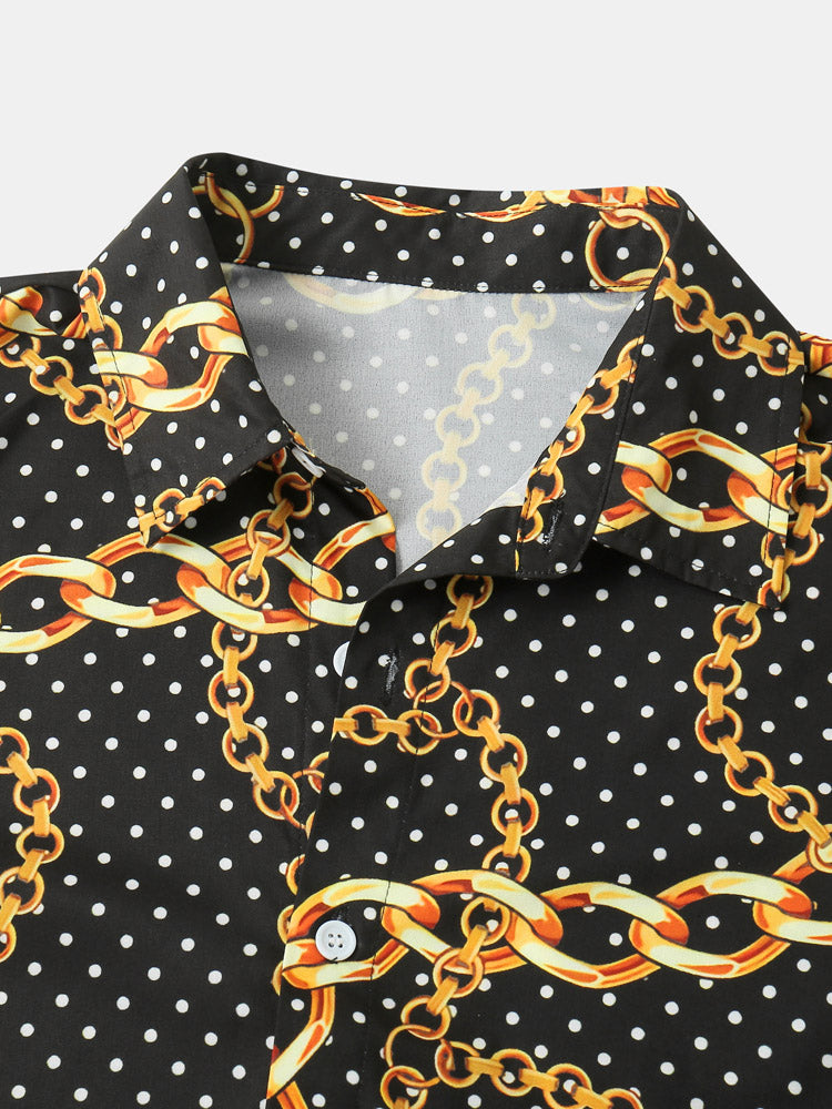 Mens Polka Dot Chain Baroque Print Short Sleeve Two Piece Outfits