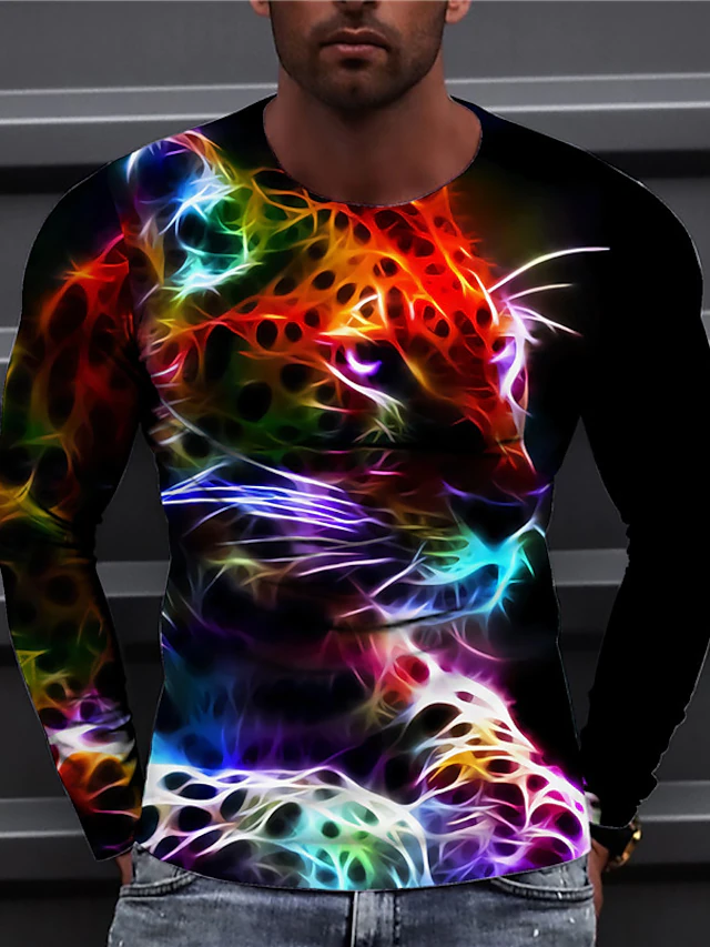 Men's 3D Abstract Print T-Shirt Black S