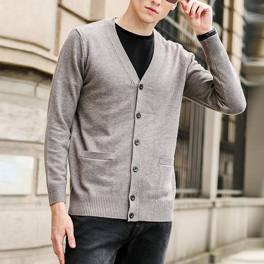 Men&#039;s Casual Knitted Cardigan Top Light Grey XL