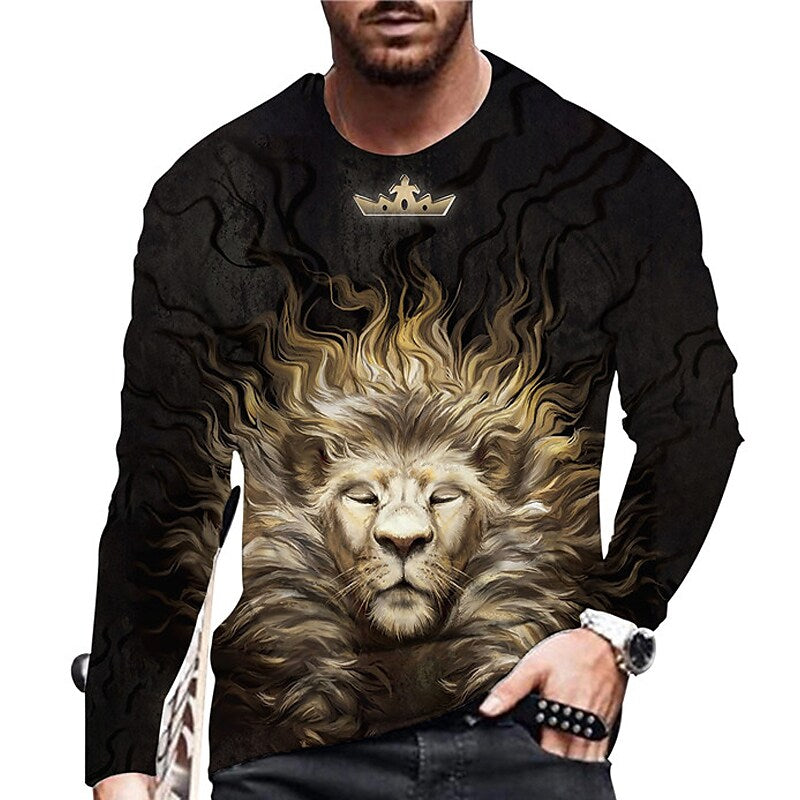 Men's Unisex T shirt 3D Print Graphic Prints Lion Crew Neck Daily Holi Black S