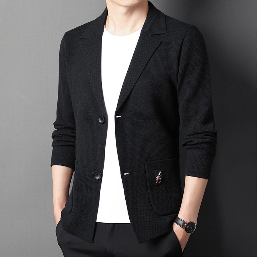 Men&#039;s Casual Knitted Cardigan Top Black 3XL