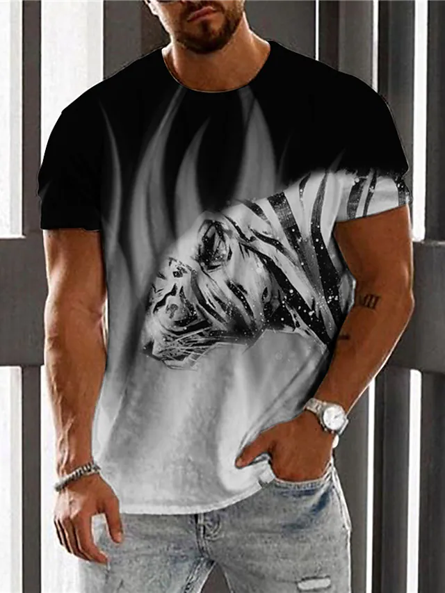 Men's 3D Abstract Print T-Shirt Gray S