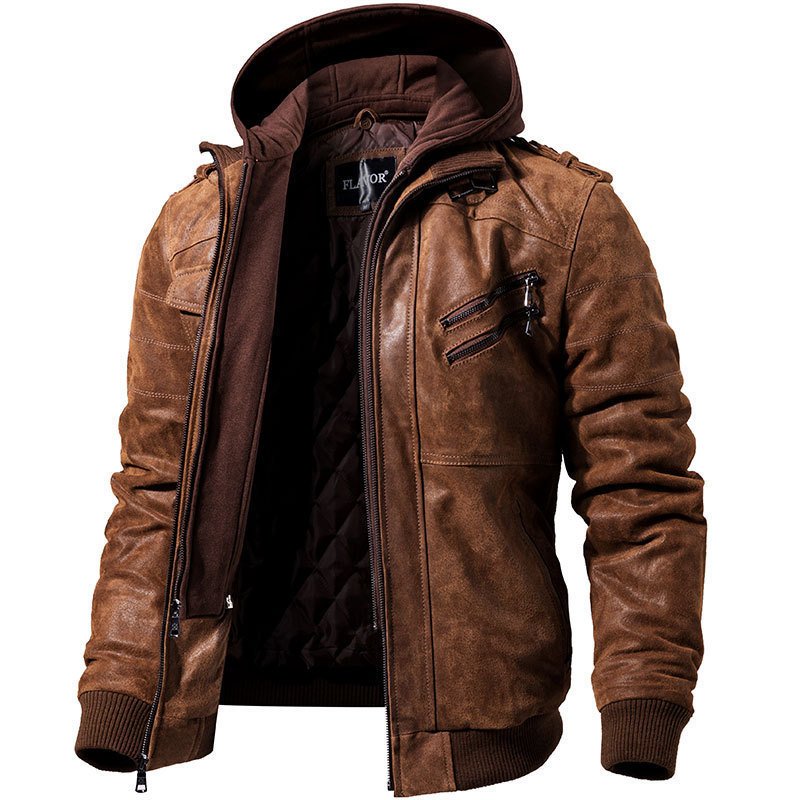 Mens Outdoor Cold-proof Motorcycle Leather Jacket