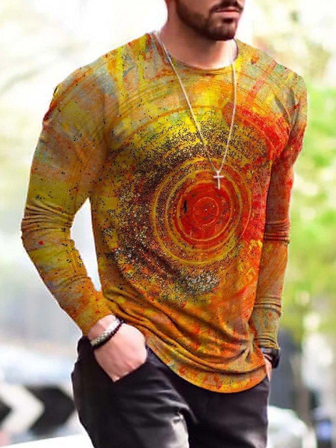 Men's Abstract Sun Painting Print Long Sleeve T-shirt