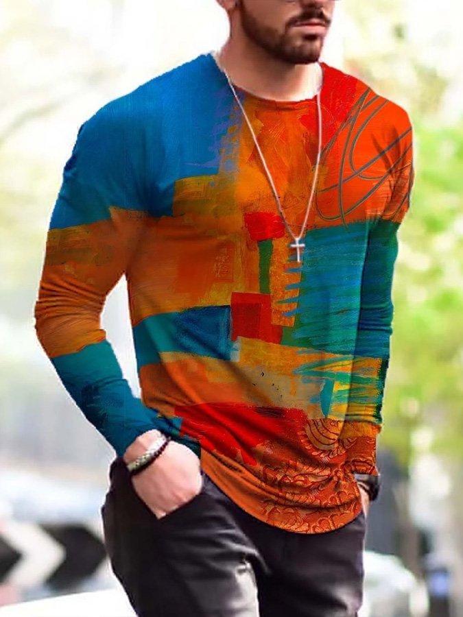 Men's Contrast Painting Print Long Sleeve T-shirt