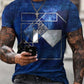 Mens Creative Geometric Navy Colour Art Print Short Sleeve Crew Neck T-Shirt