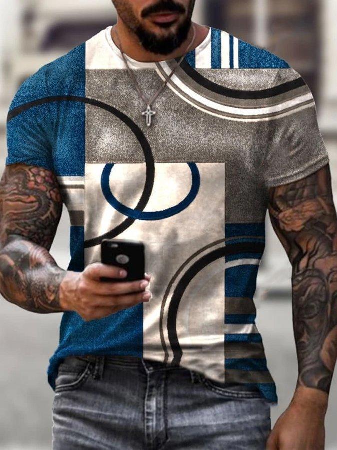 Mens Modern Abstract Dark Blue Art Print Short Sleeve Crew Neck T-Shirtck T-Shirt