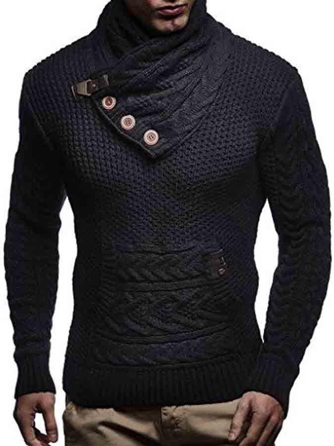 Men's solid color button turtleneck sweater