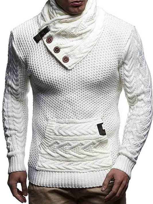 Men's solid color button turtleneck sweater