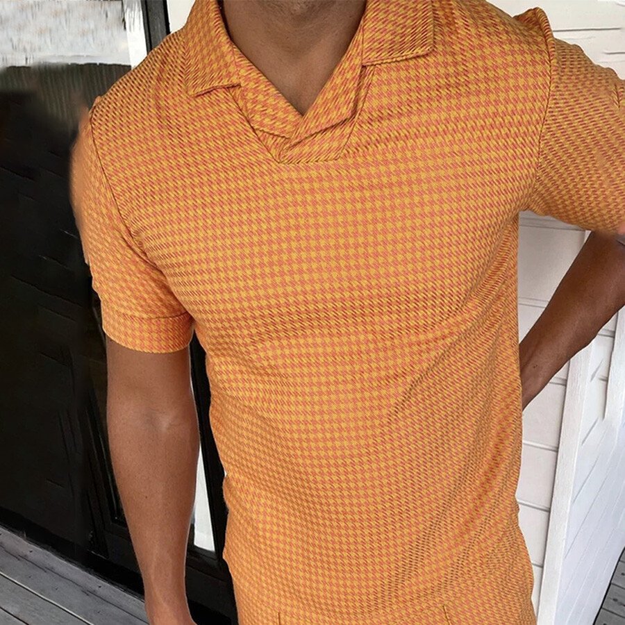 Men&#039;s Casual Short Sleeve T-Shirt POLO Shirt Orange M