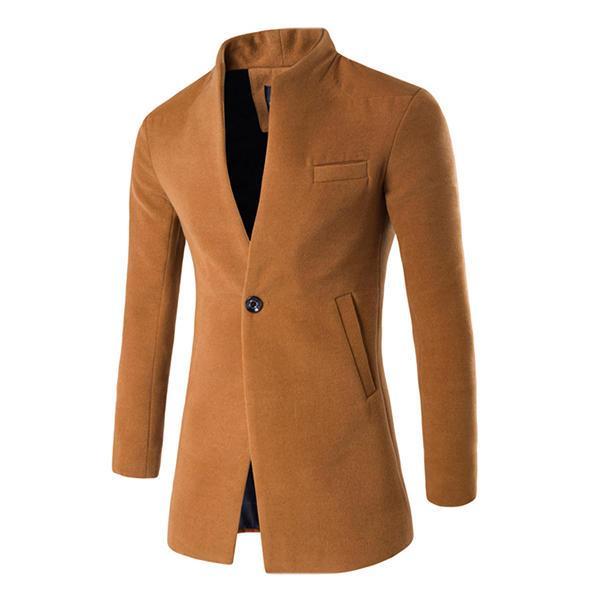 One Button Stand Collar Slim Fit Wool Coat