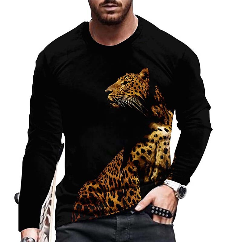 Men's Unisex T shirt 3D Print Leopard Graphic Prints Animal Crew Neck  Black S