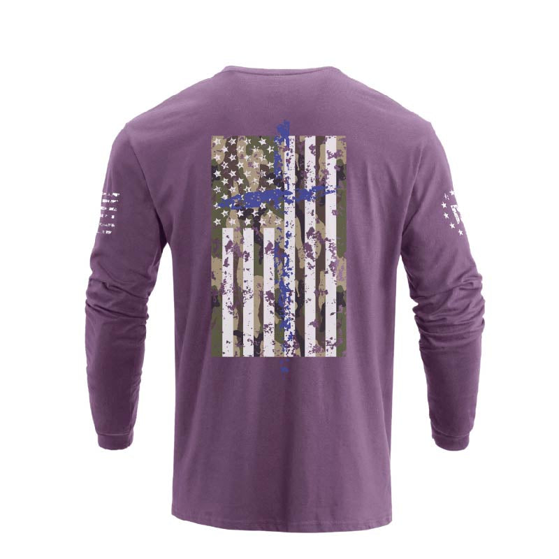 Men's 100% Cotton Patriotic American Flag Camouflage Cross Graphic Midweight Long Sleeve T-shirts