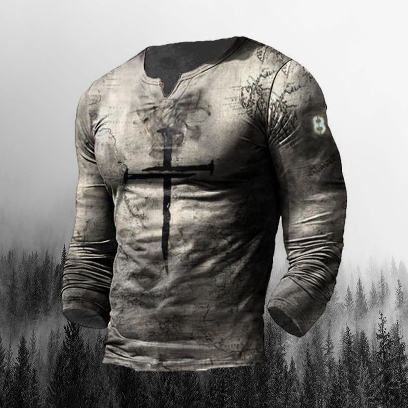 Men'S Outdoor Faith Print  V-Neck Long Sleeve Shirt