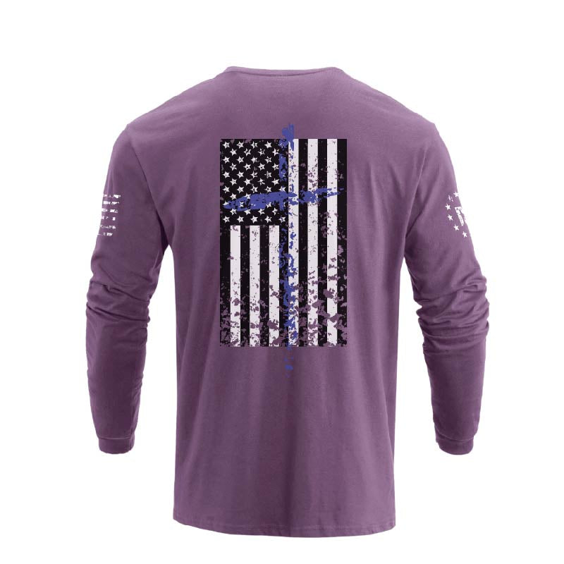 Men's 100% Cotton Patriotic American Flag Cross Graphic Midweight Long Sleeve T-shirts