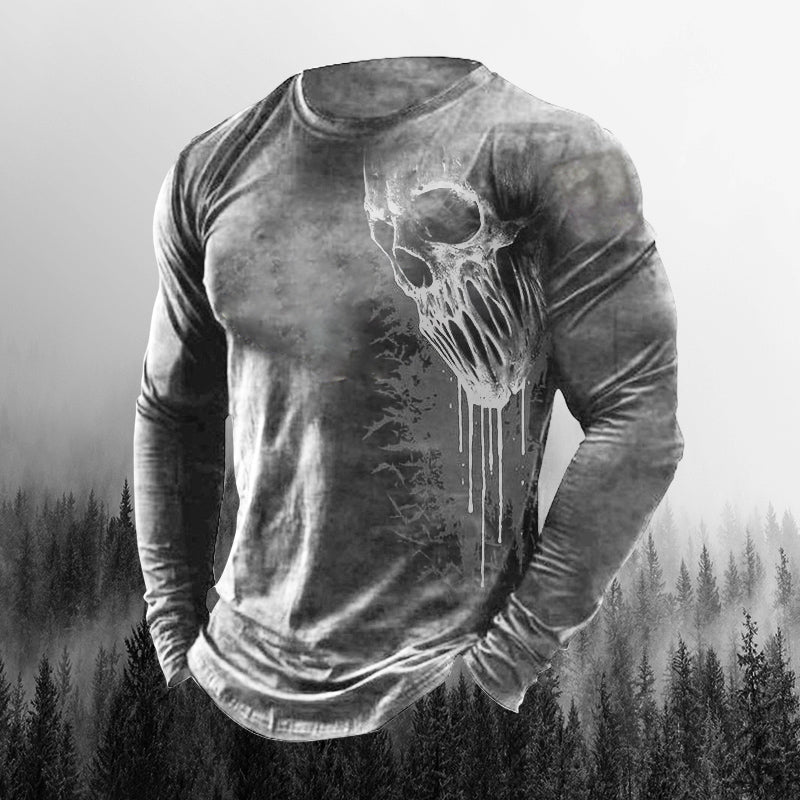 Men's Outdoor Skull 3D Crew Neck Halloween Long Sleeve