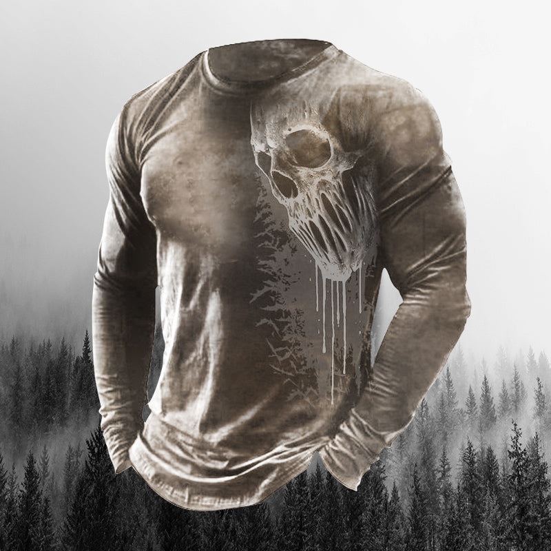 Men's Outdoor Skull 3D Crew Neck Halloween Long Sleeve