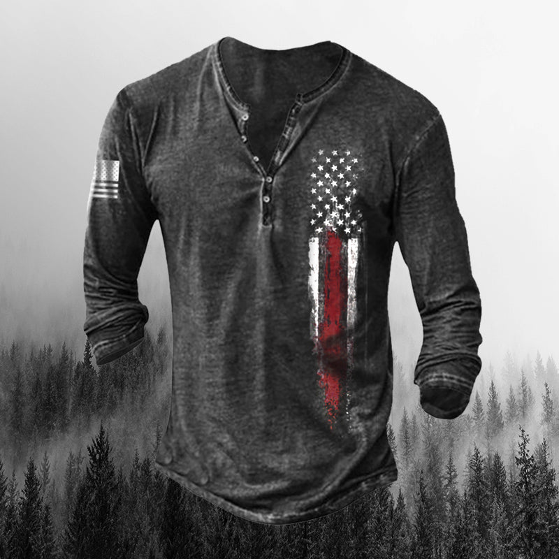 Mens Outdoor Vintage Long-sleeved Henley Shirt