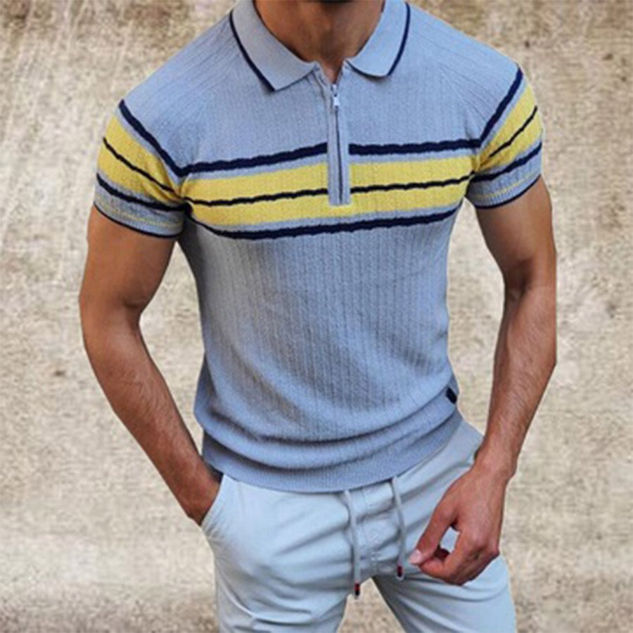 Men&#039;s Striped Short Sleeve Knit T-shirt Light Blue S