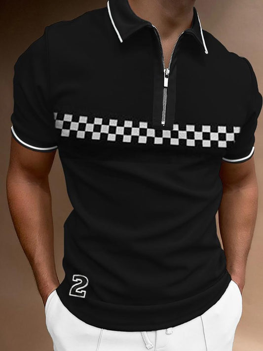 Men's Lapel Check Printed Fashion Gentleman POLO Shirt