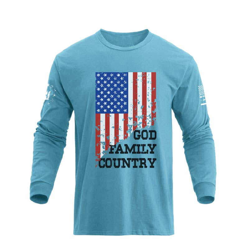 Men's 100% Cotton Patriotic American Flag GFC Graphic Midweight Long Sleeve T-shirts