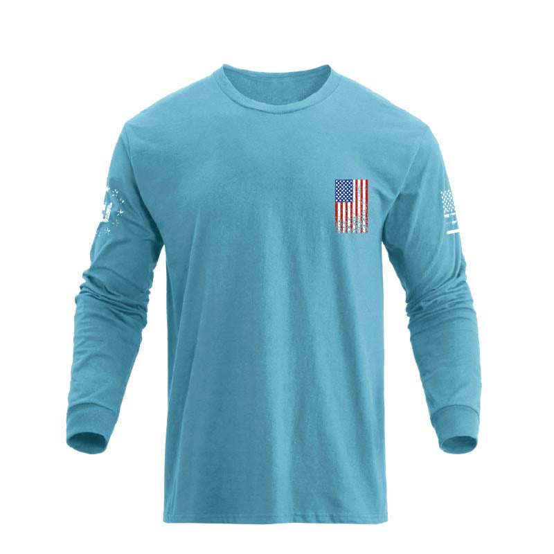 Men's 100% Cotton Patriotic American Flag Cross Graphic Midweight Long Sleeve T-shirts