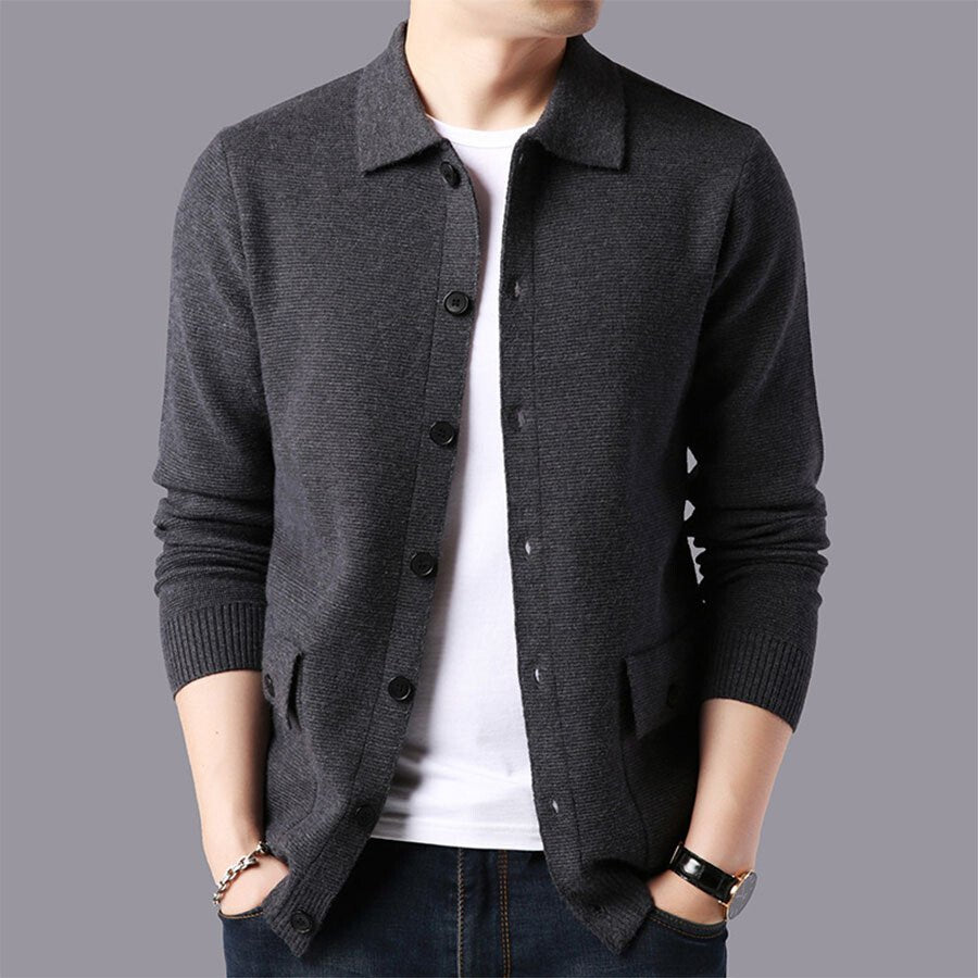 Men&#039;s Casual Knitted Cardigan Top Black XL