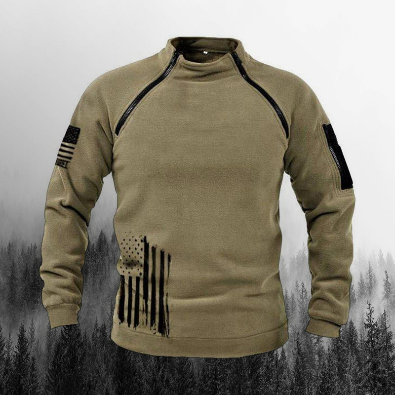 Men'S Outdoor Zipper Stand Collar Windproof Fleece Sweater