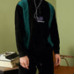 Mens Corduroy Letter Embroidery Patchwork Zip Pullover Sweatshirt Two Pieces Outfits
