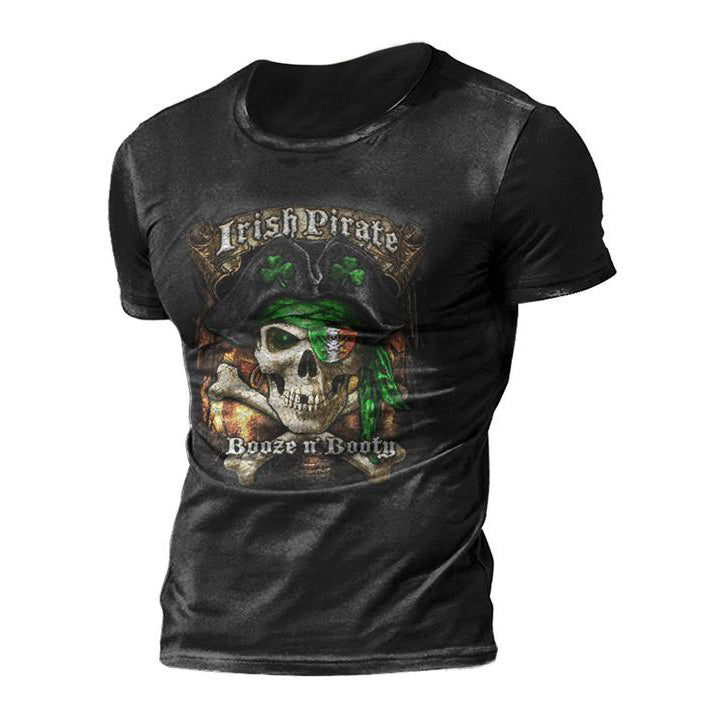 Men'S Outdoor Irish Pirate Captain Booze n' Booty Skull Day T Shirt