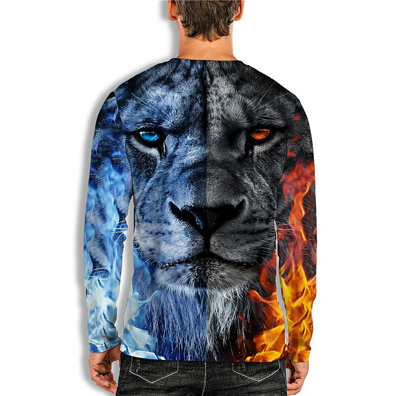 Men's Unisex T shirt 3D Print Graphic Prints Tiger Crew Neck Daily Hol Blue M