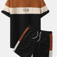 Preppy Mens Patchwork Letter Color Crew Neck Short Sleeve Two Pieces Outfits